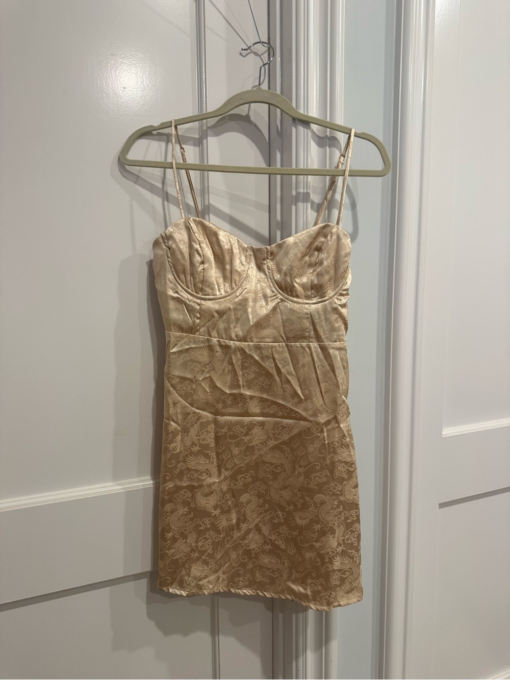 Princess Polly Satin Lace-Pattern Champagne Slip Dress